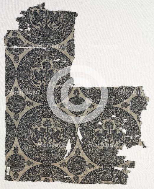 Fragments with Griffins in Roundels, 1100s. Creator: Unknown.