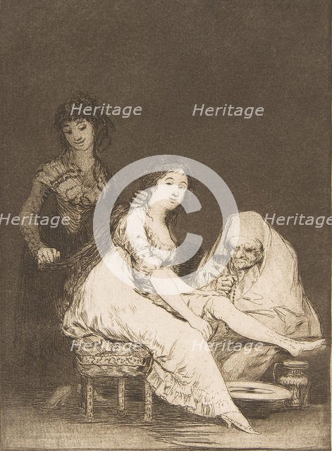 Plate 31 from 'Los Caprichos': She prays for her (Ruega por ella.), 1799. Creator: Francisco Goya.