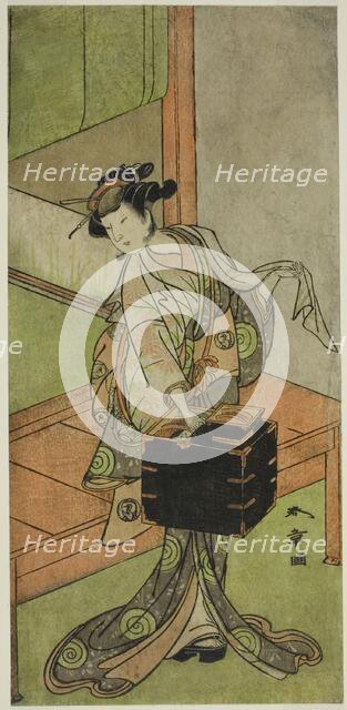 The Actor Yamashita Kinsaku II as Miyagino Disguised as a Hairdresser in the Play..., c. 1772. Creator: Shunsho.