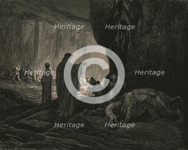 'Then my guide, his palms expanding on the ground', c1890. Creator: Gustave Doré.