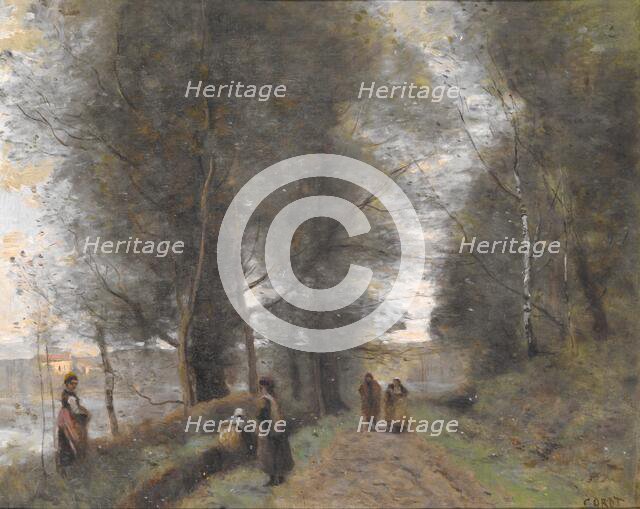 Ville d'Avray, Woodland Path Bordering the Pond, 1872. Creator: Jean-Baptiste-Camille Corot.