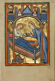 The Birth of the Virgin; Illustrated Vita Christi..., about 1190-1200; text added about 1480-1490. Creator: Unknown.