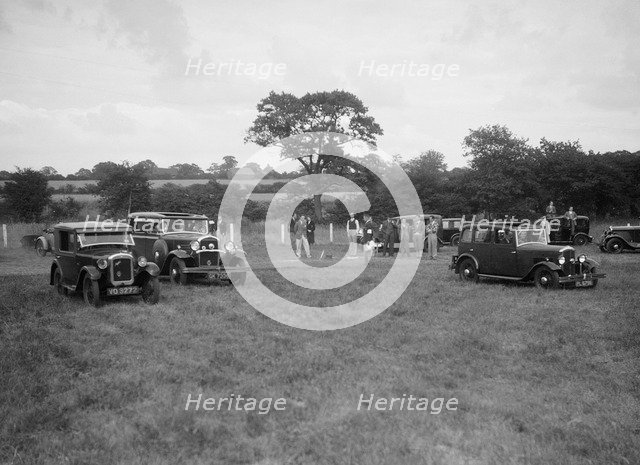 Austin 7 and two Singers taking part in the Bugatti Owners Club gymkhana, 5 July 1931. Artist: Bill Brunell.