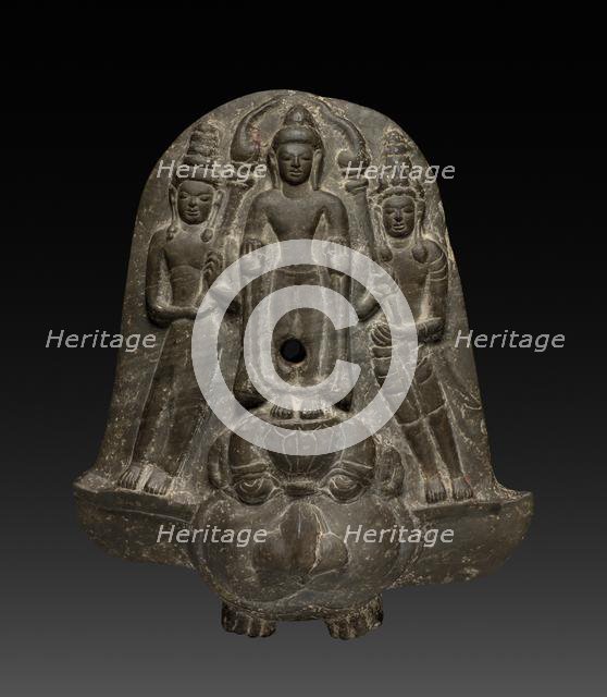 Bracket with Buddha and a Pair of Acolytes, 700s-800s. Creator: Unknown.