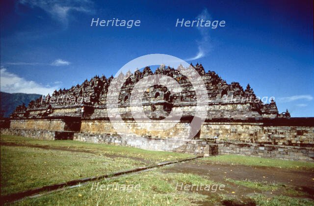 Buddhist stupa with pyramid-shaped silhouette..., built in the Mahayan tradition between 750-850. Creator: Unknown.