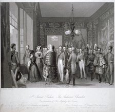 People in the the audience chamber in St James's Palace, Westminster, London, 1837. Artist: Harden Sidney Melville       