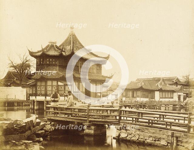 Footbridges and Elaborate Commercial Building, S. China, 1860. Creator: Felice Beato.