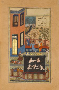 The Eavesdropper, Folio 47r from a Haft Paikar (Seven Portraits) of the Khamsa..., ca. 1430. Creator: Maulana Azhar.