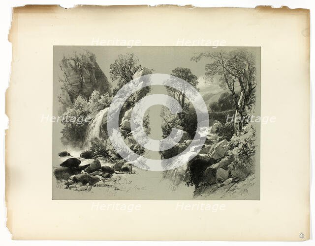 Lady Fall, Vale of Heath, and Fall on the Brent, from Picturesque Selections, 1860. Creator: James Duffield Harding.