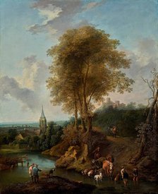 Landscape with three trees and church, 1746 (?). Creator: Christian Hilfgott Brand.