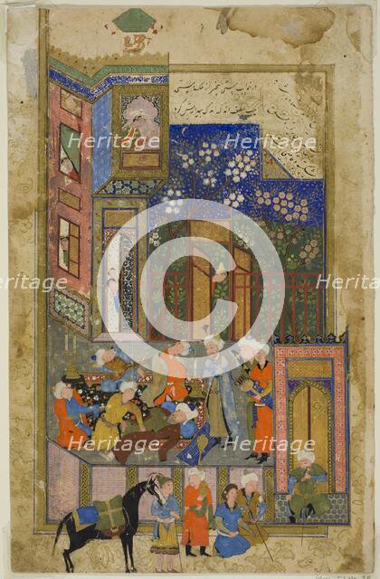 Judge (Qazi) of Hamadan in a Drunken State, a scene from the Gulistan of Sa'di, about 1550. Creator: Unknown.