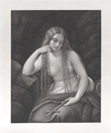 The penitent Mary Magdalene in the wilderness, holding a cross in her left hand, 1830-83. Creators: Luigi Boscolo, Niccolò Schiavonetti.