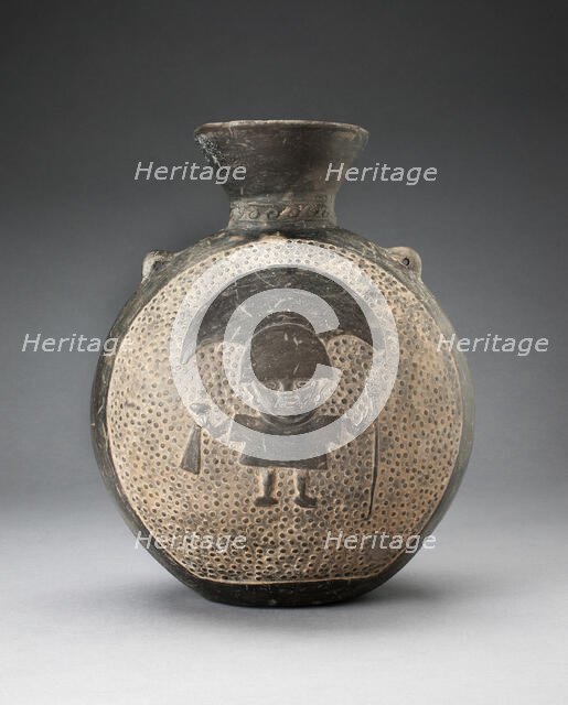 Jar with Relief of Standing Figure with Crescent Headdress, Holding Ritual Objects, A.D. 1200/1450. Creator: Unknown.