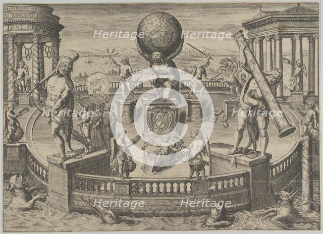Allegory of the Twelve Labors of Hercules Statues in a Circular Garde..., mid 16th-mid 17th century. Creator: Matthaeus Greuter.