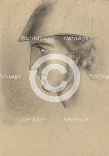 Young man's head in a helmet, 1865-1870. Creator: Ladislav Mednyanszky.