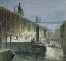 Demolition work being carried out on Blackfriars Bridge from the Surrey shore, London, 1865. Artist: George Maund