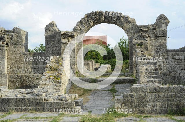 Partial view of the amphitheater ruins, ancient city of Salona, Solin, Croatia, 2018.  Creator: Unknown.
