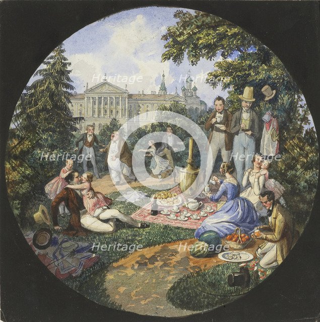 A Picnic near Moscow, 1840s. Artist: Benois, Nikolai Leontyevich (1813-1898)