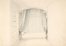 Design for a Canopied Bed with Pale Blue and White Hangings, early 19th century. Creator: Anon.