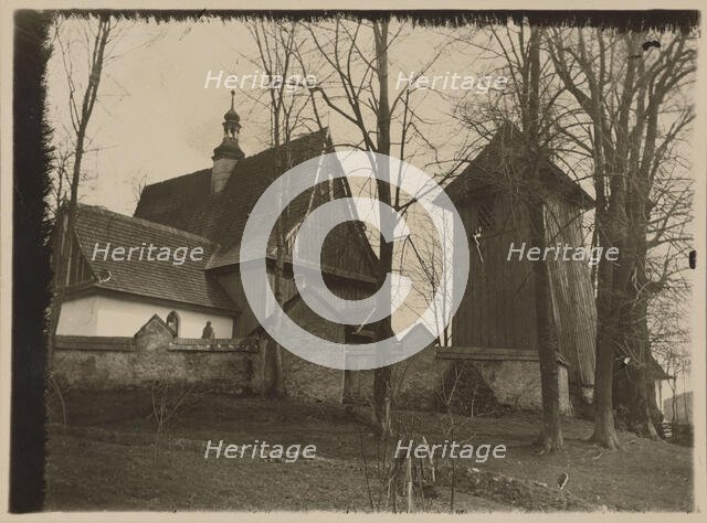 Church of the Nativity of the Blessed Virgin showing church and belfry, Rajbrot, 1928. Creator: Wladyslaw Jaworski.