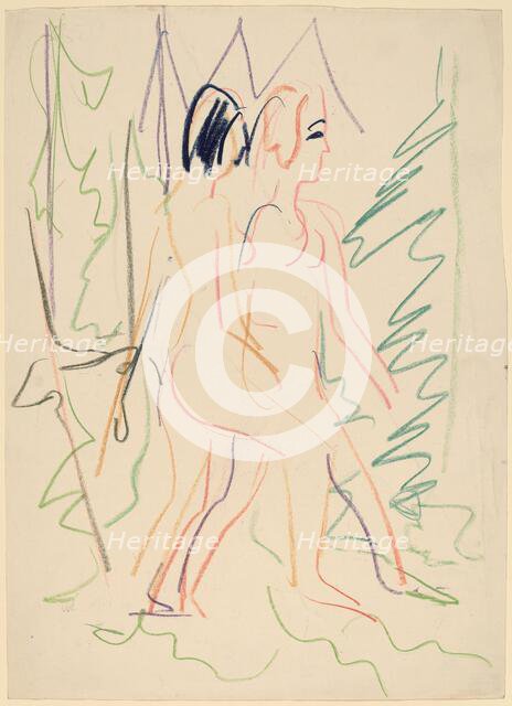 Two Nudes in a Forest, 1925. Creator: Ernst Kirchner.