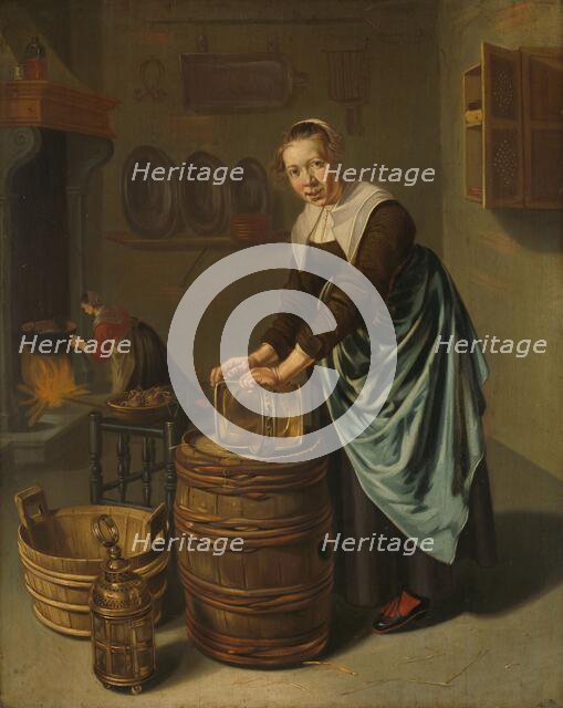 Woman scouring a vessel, 1631-1677. Creator: Willem van Odekercken.