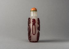 Clear glass snuff bottle with red overlay, China, Qing dynasty, 1644-1911. Creator: Unknown.