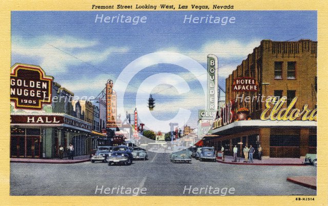 'Fremont Street Looking West, Las Vegas, Nevada', postcard, 1946. Artist: Unknown