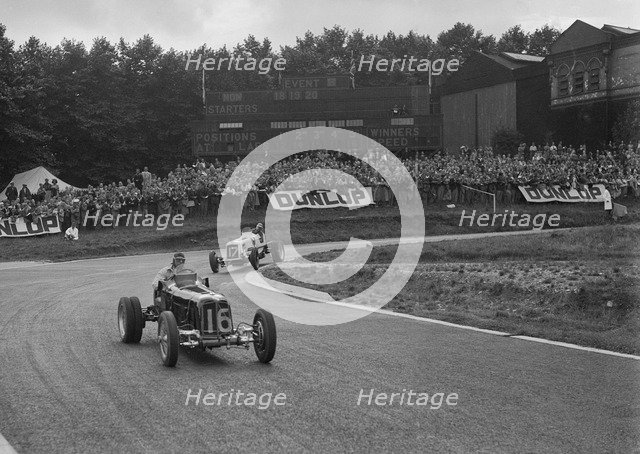 ERAs of Raymond Mays and Arthur Dobson racing at Crystal Palace, London, 1939. Artist: Bill Brunell.