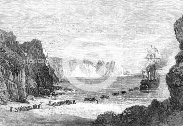 The Falmouth, Gibraltar, and Mediterranean Telegraph: landing the cable at Porthcurnew Bay, 1870. Creator: Unknown.