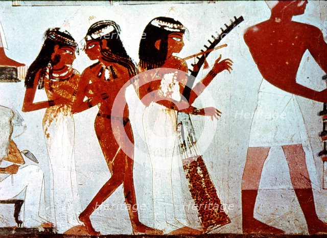 Girl playing the harp, fresco in the chapel of Nakht in the Valley of the Kings.