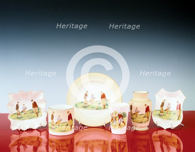 Carlton Ware ceramics with golfing theme, 1920s. Artist: Unknown