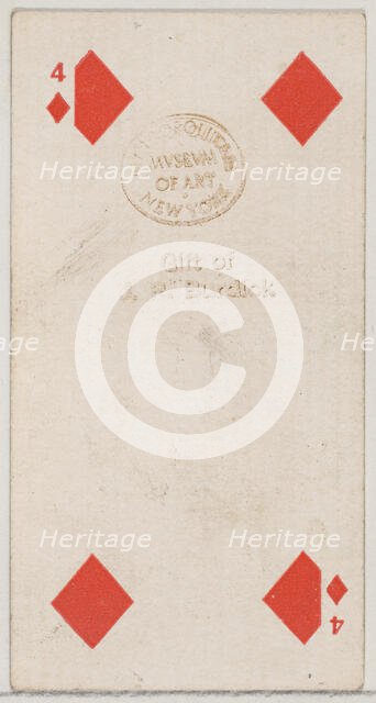 Four Diamonds (red), from the Playing Cards series (N84) for Duke brand cigarettes, 1888., 1888. Creator: Unknown.