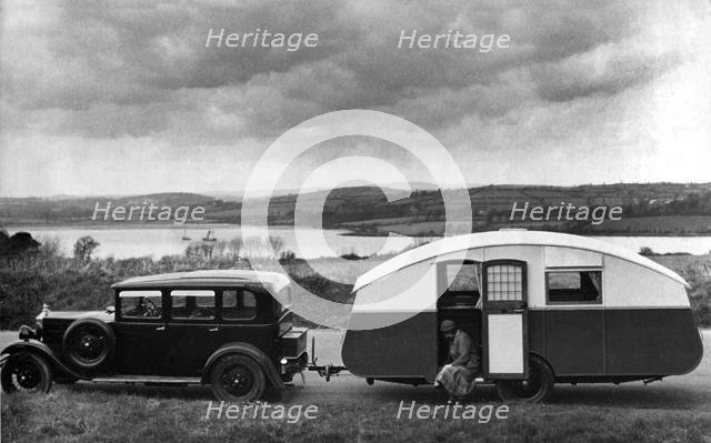 1930 Morris Oxford Six with Winchester Streamline caravan. Creator: Unknown.