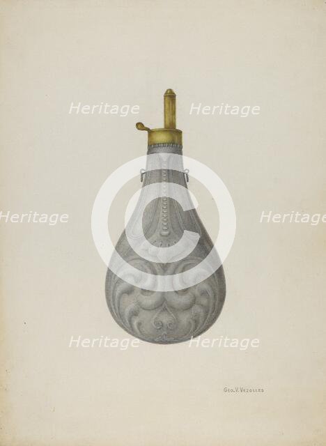 Pewter Powder Flask, c. 1939. Creator: George V. Vezolles.