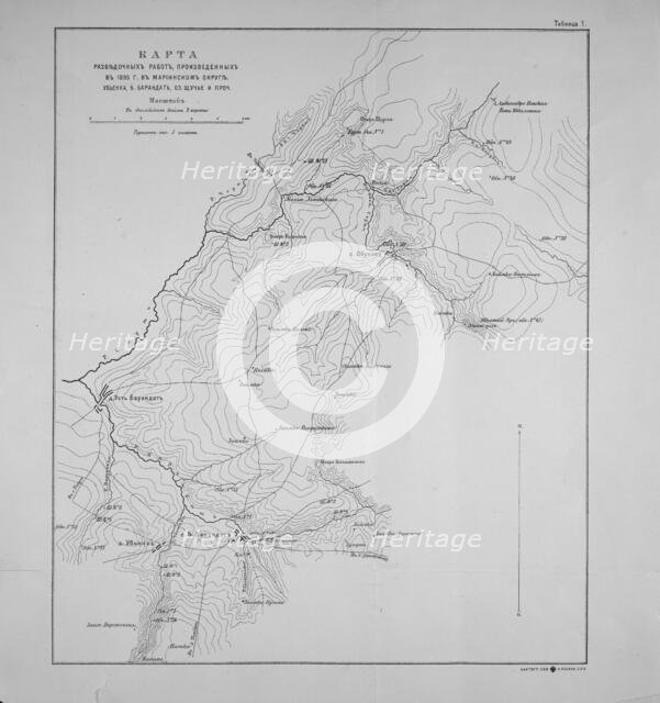 Map of exploration work carried out in 1895 in the Mariinsky District. Ubienka.., 1895.  Creator: Unknown.
