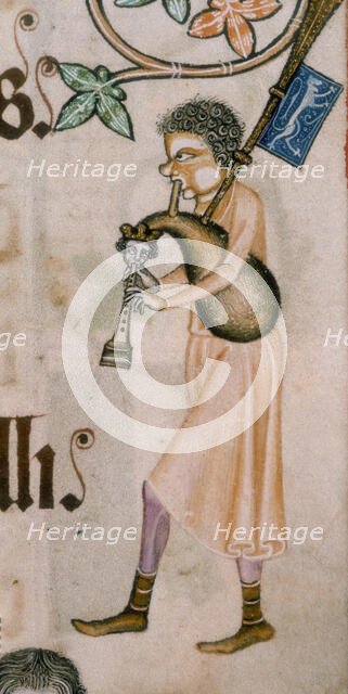 A bagpiper, c1300-c1340. Creator: Unknown.