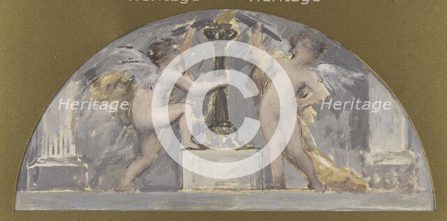 Sketch for the dining room of the Hotel de Ville, two Cupids each holding a torch..., c1893 Creator: Francois Lafon.