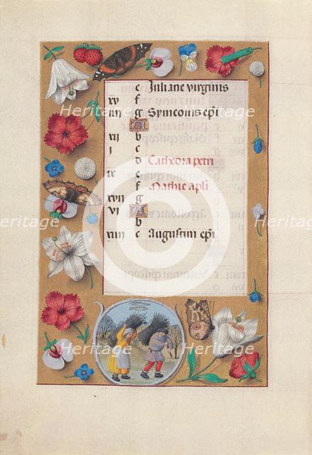 Hours of Queen Isabella the Catholic, Queen of Spain: Fol. 3v, February, c. 1500. Creator: Master of the First Prayerbook of Maximillian (Flemish, c. 1444-1519); Associates, and.