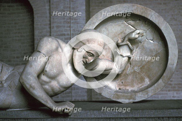 Sculpture of a fallen warrior from the Greek temple of Aphaia at Aegina, 6th century BC. Artist: Unknown