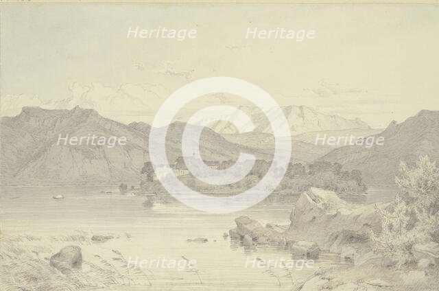 Herreninsel Island with its monastery in Lake Chiemsee, 1842. Creator: Heinrich Funk.