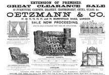 Advertisement for Oetzmann & Co. Great Clearance Sale, 1890. Creator: Unknown.