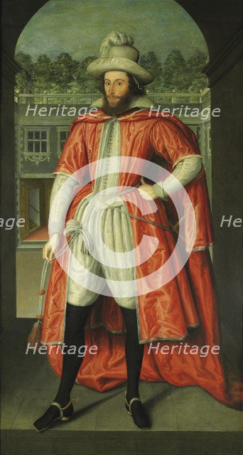 Portrait of William Pope, 1st Earl of Downe (1573-1631) as a Knight of the Bath, c. 1610. Artist: Peake, Robert, the Elder (1576-1619)