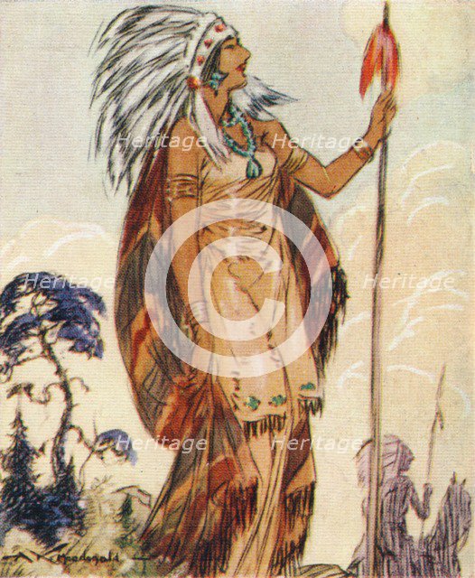 Pocahontas, Native American chief's daughter who saved John Smith, 1937. Artist: Alexander K MacDonald