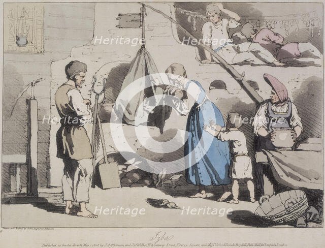 'Izba'; a Russian family, 1812. Creator: John Augustus Atkinson.