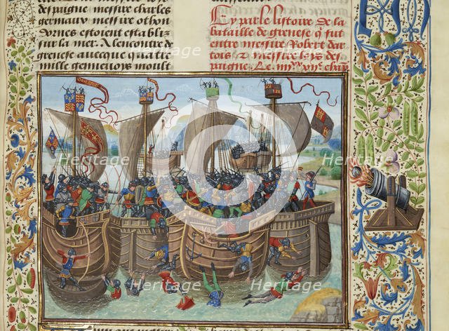 The naval Battle of Guernsey, 1342, ca 1470-1475. Creator: Liédet, Loyset (1420-1479).