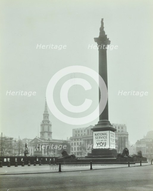Nelson's Column with National Service recruitment poster, London, 1939. Artist: Unknown.