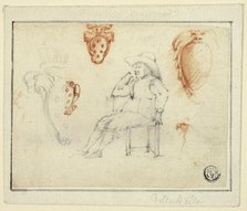 Sketches of Seated Man, Medici Coats of Arms, n.d. Creator: Stefano della Bella.