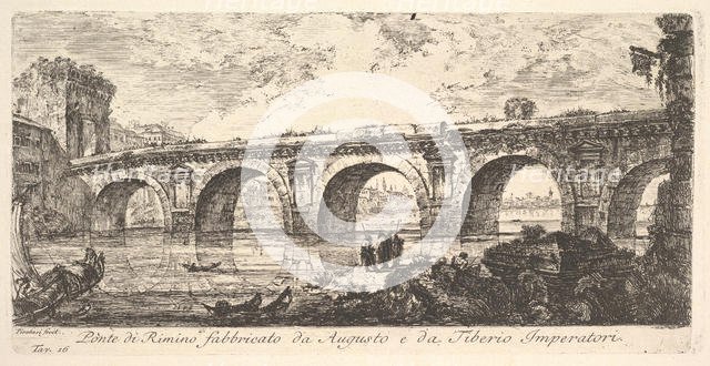 Plate 16: The Bridge at Rimini built by the Emperors Augustus and Tiberius (Ponte di R..., ca. 1748. Creator: Giovanni Battista Piranesi.