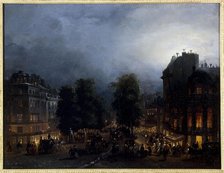 Boulevard des Italiens at Nuit, around 1835. Creator: Domenico Ferri.